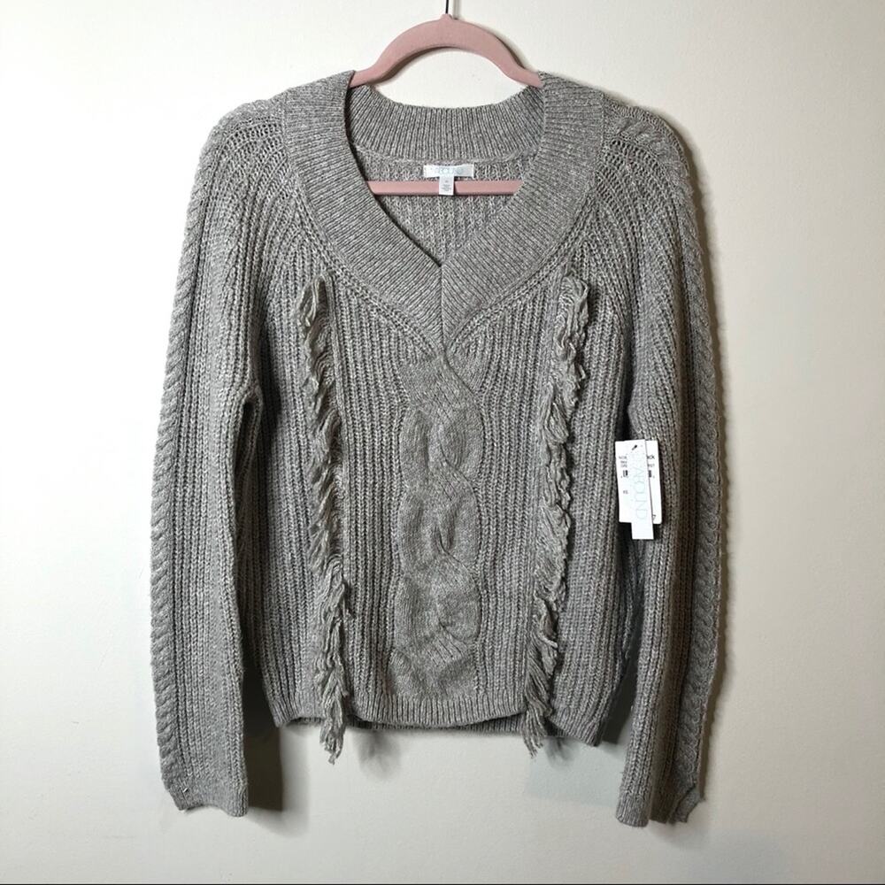 Abound Cable Knit Fringe Pullover Sweater Grey - Picture 1 of 6